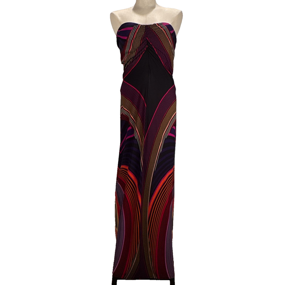 Papillon Strapless Dress Maxi MEDIUM Multicolor Slip on Styling Abstract Print